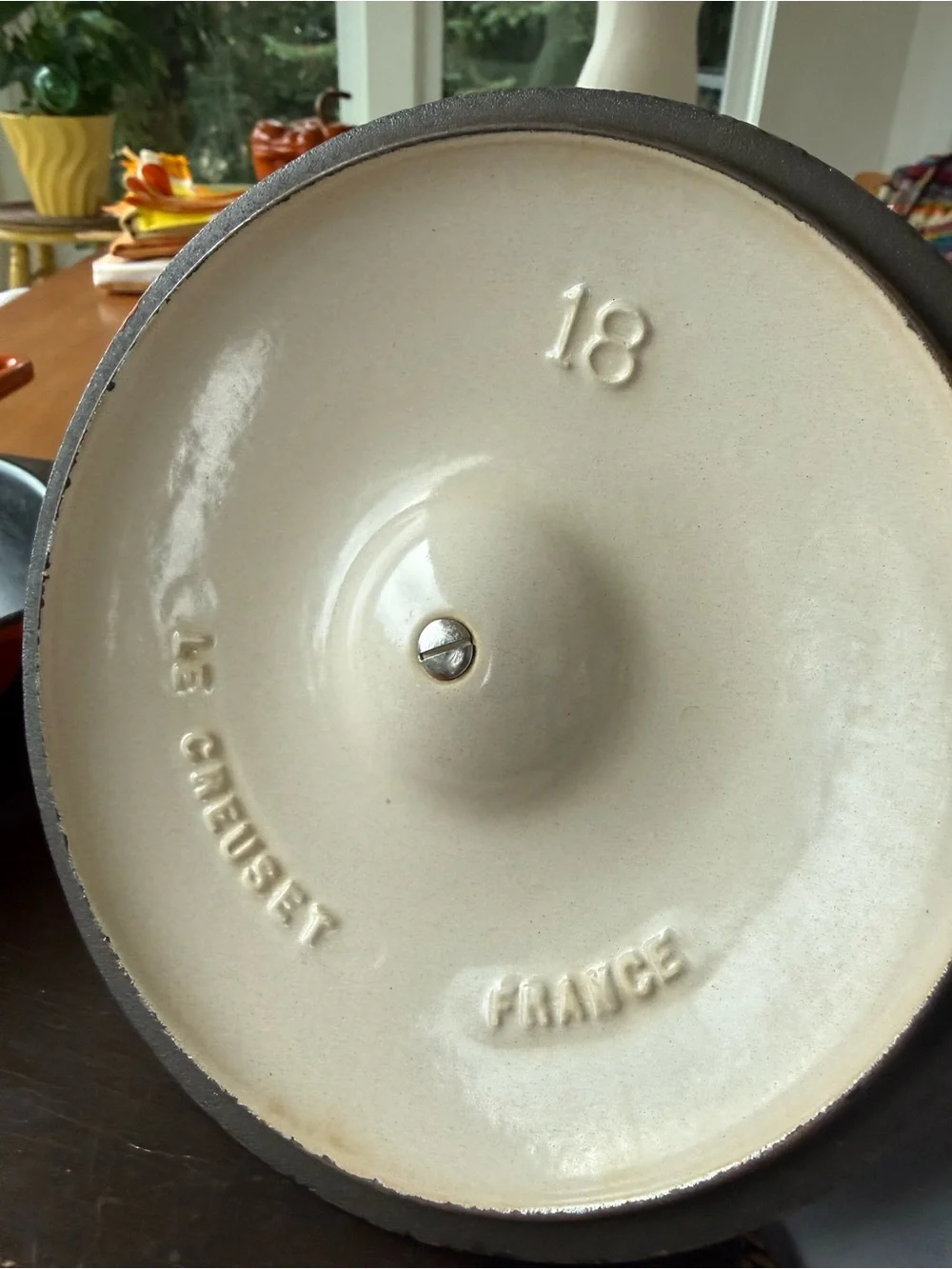 Le Creuset Orange Enameled Cast Iron Skillet. Read about the lid.